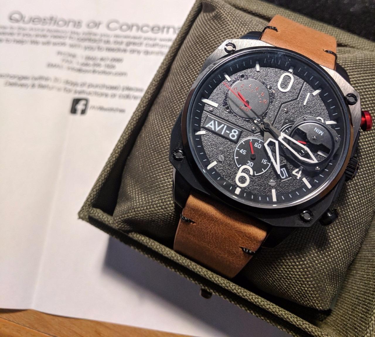 AVI-8 Hawker Hunter Men's Pilot Watch – Retrograde Chronograph, Japanese Quartz Movement, 45mm Stainless Steel Case, Leather, Rubber or Stainless Steel Strap, AV-4052 customer photo 1