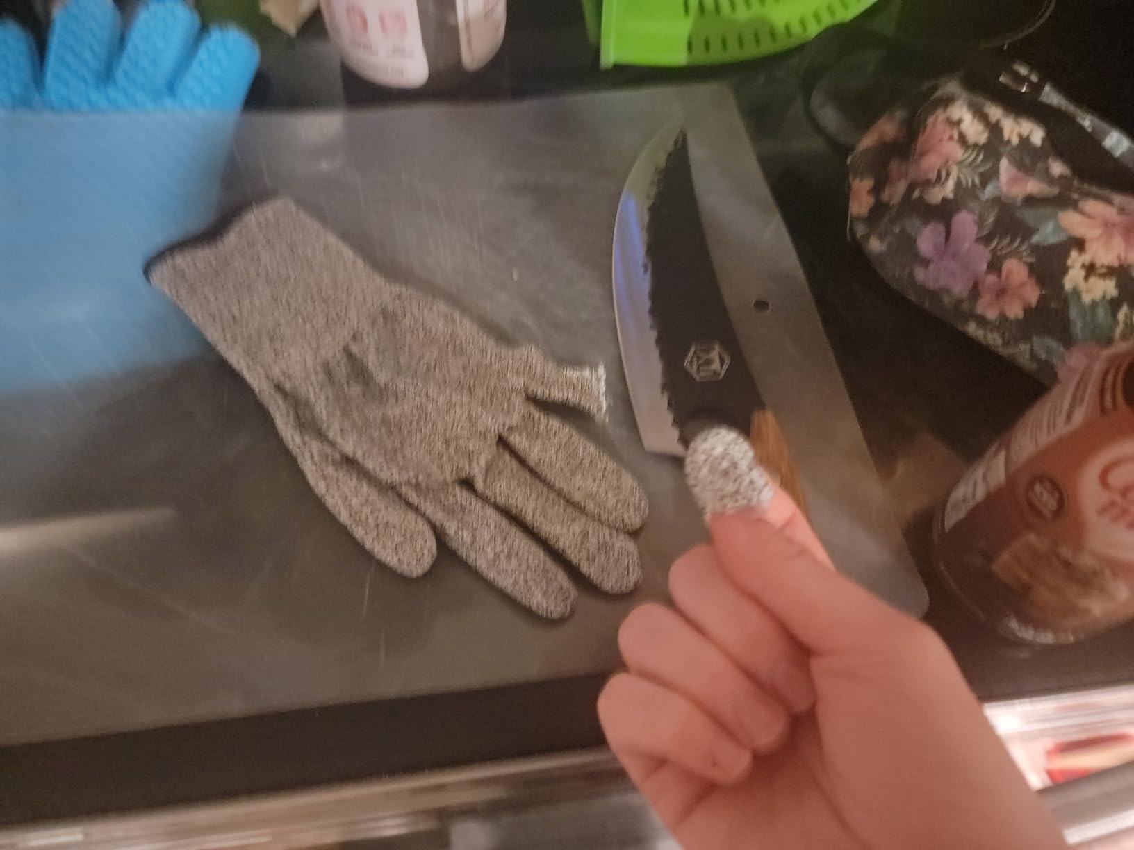 4-in-1 Kitchen Knife Accessories: 3-Stage Knife Sharpener Helps Repair, Restore, Polish Blades and Cut-Resistant Glove (Black) customer photo 1