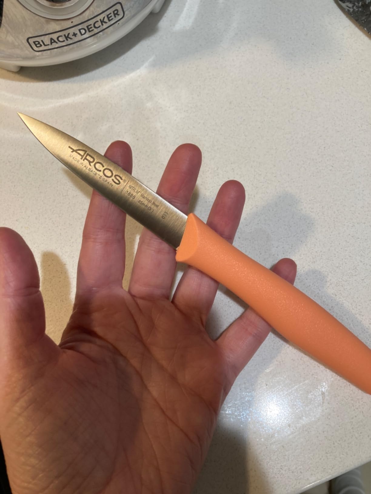 Arcos Paring Knife Set of 3 Pieces 4 Inch Stainless Steel. Colorful Kitchen Knives for Peeling Fruits and Vegetables. Ergonomic Polypropylene Handle. Series Nova. Color Orange, Yellow and Blue. customer photo 1