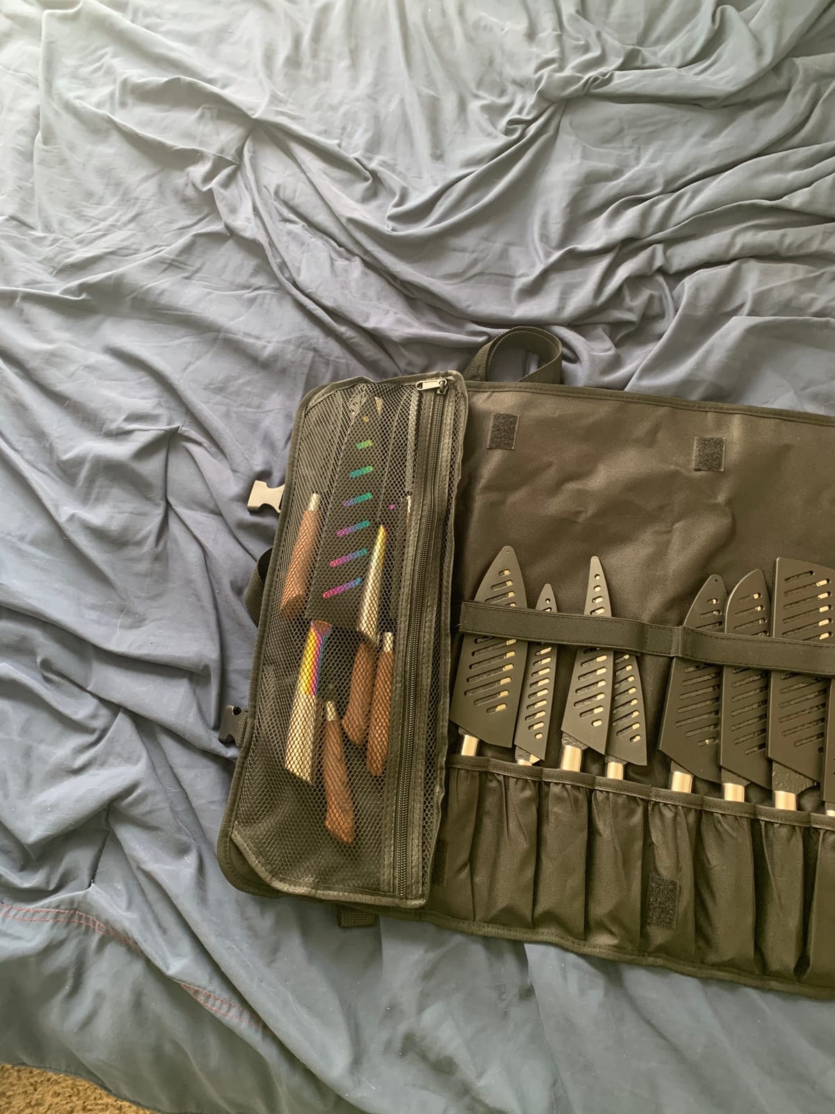 Asaya Waxed Nylon Chef Knife Roll Bag with 20 Slots and Zippered Pockets - Professional Chef Knife Bag & Storage Case, Tool Carrier with Shoulder Strap - Knives Not Included (Black) customer photo 2