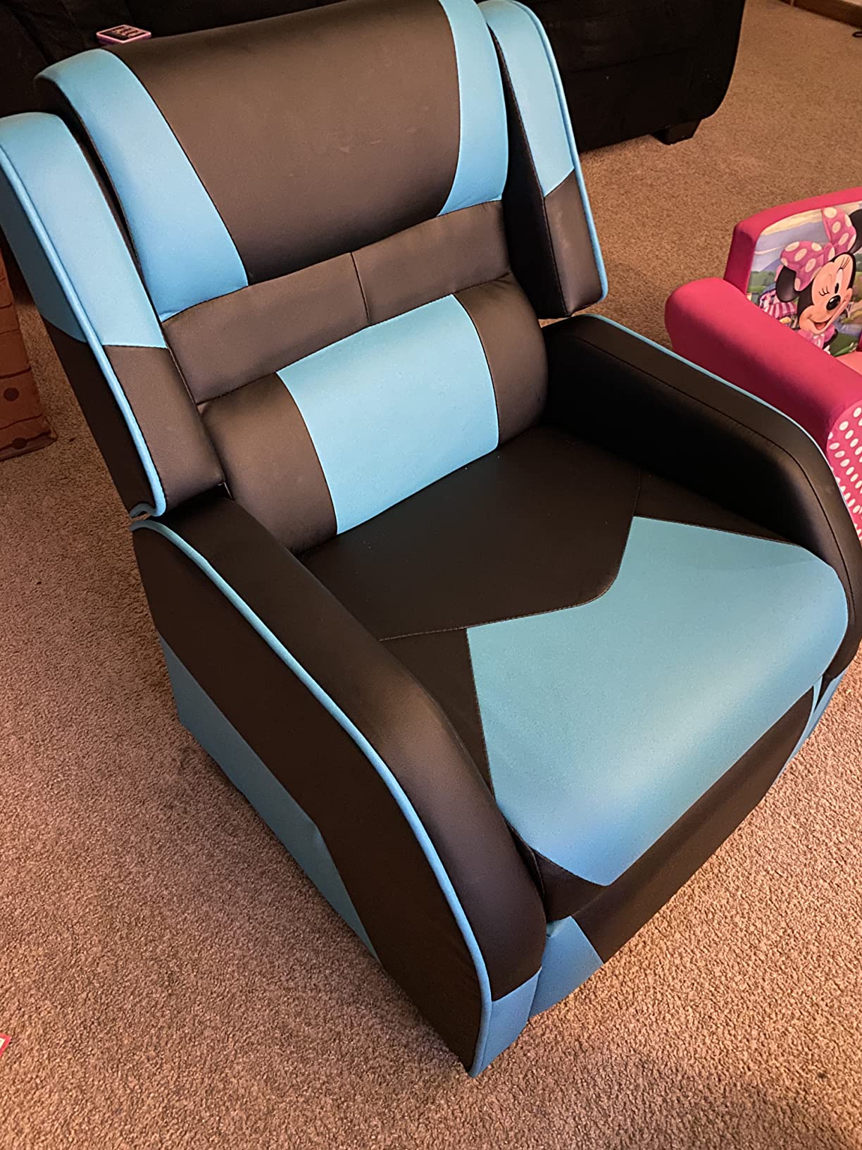 Costzon Kids Recliner, Gaming Recliner Chair w/Footrest, Headrest & Lumbar Support, Ergonomic Leather Lounge Chair for Living & Gaming Room, Adjustable Racing Style Sofa for Children Boys Girls, Red customer photo 1