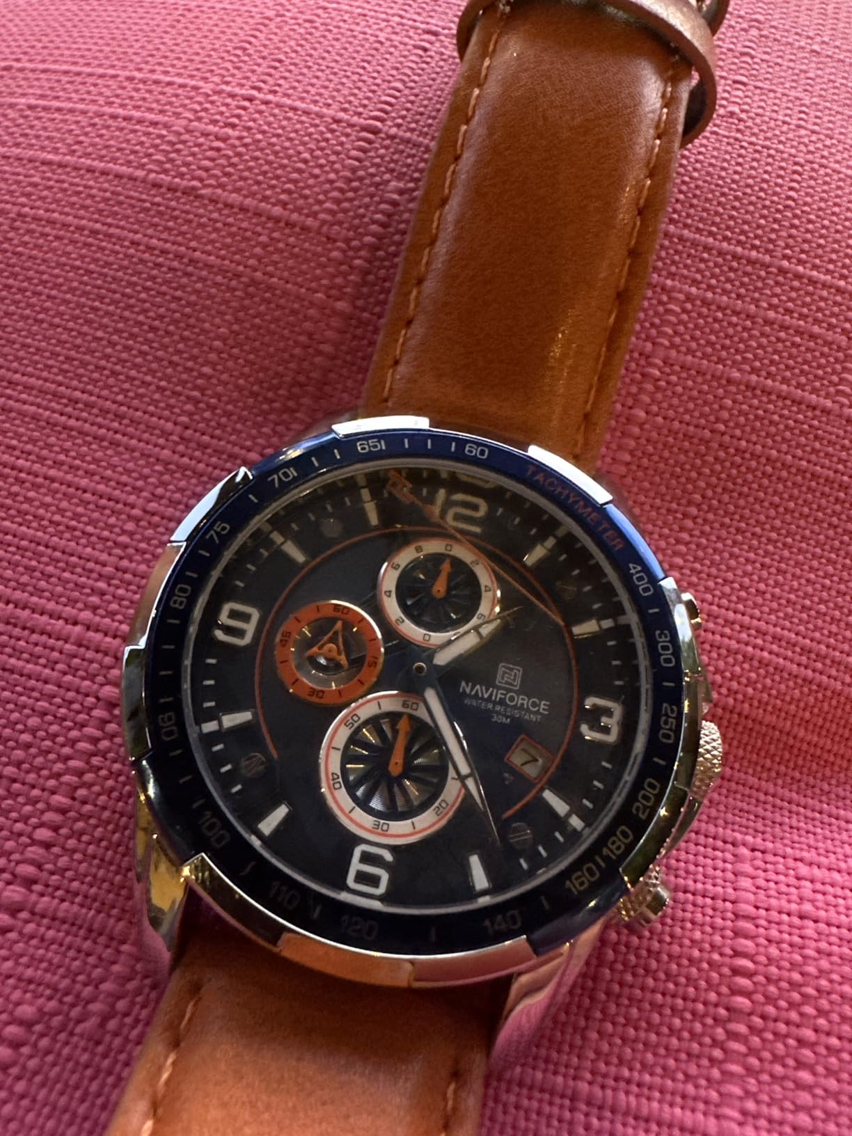 NAVIFORCE Sport Watches for Men Analog Quartz Chronograph Leather Strap Wrist Watch customer photo 2