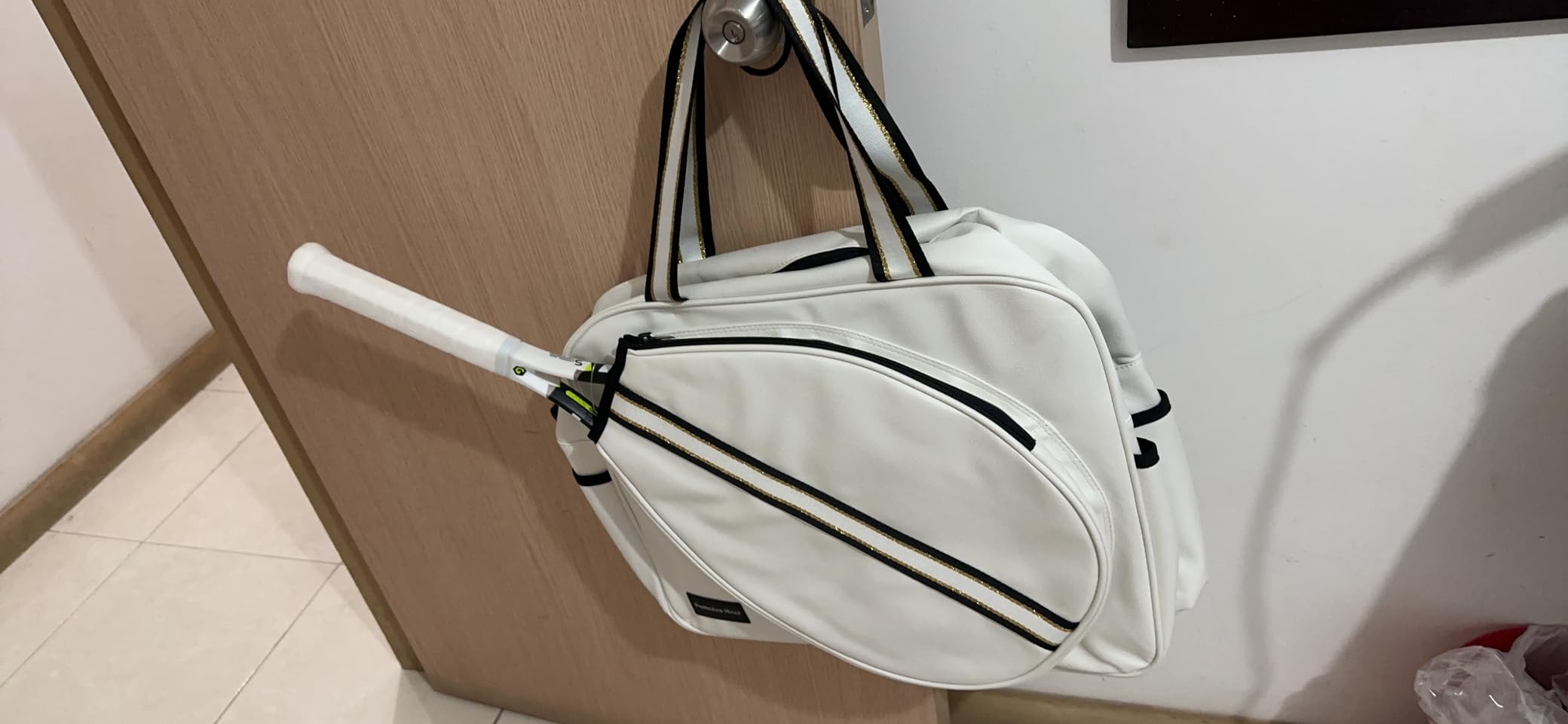 Remobia Hicol White PU Leather Women Large Sports Handbag Tennis Racket Shoulder Bag Tennis Tote Bag for 2 Rackets, with Water Bottle Holder customer photo 1