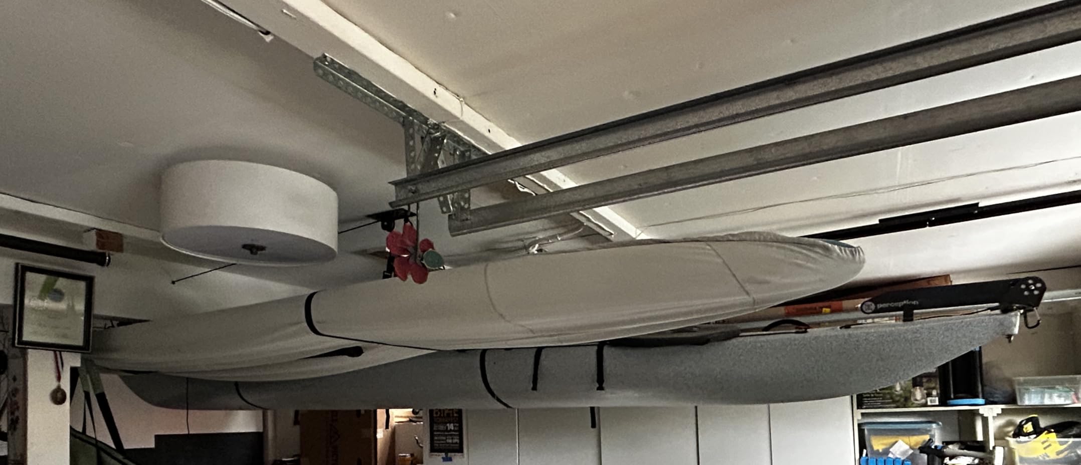 StoreYourBoard Kayak and Canoe Ceiling Hoist – Overhead Garage Storage Rack for Kayaks, Canoes, and Paddle Gear – Heavy Duty Pulley System Indoor Ceiling Mount customer photo 1