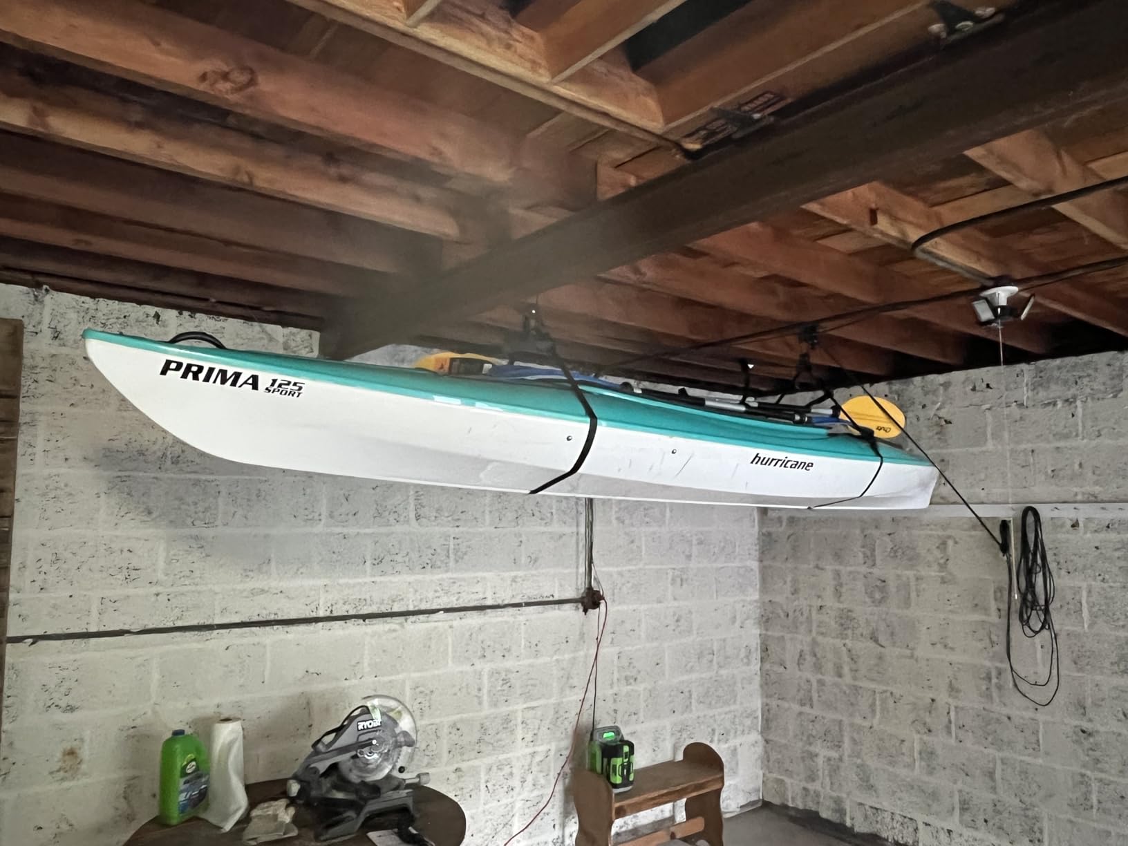 StoreYourBoard Kayak and Canoe Ceiling Hoist – Overhead Garage Storage Rack for Kayaks, Canoes, and Paddle Gear – Heavy Duty Pulley System Indoor Ceiling Mount customer photo 2