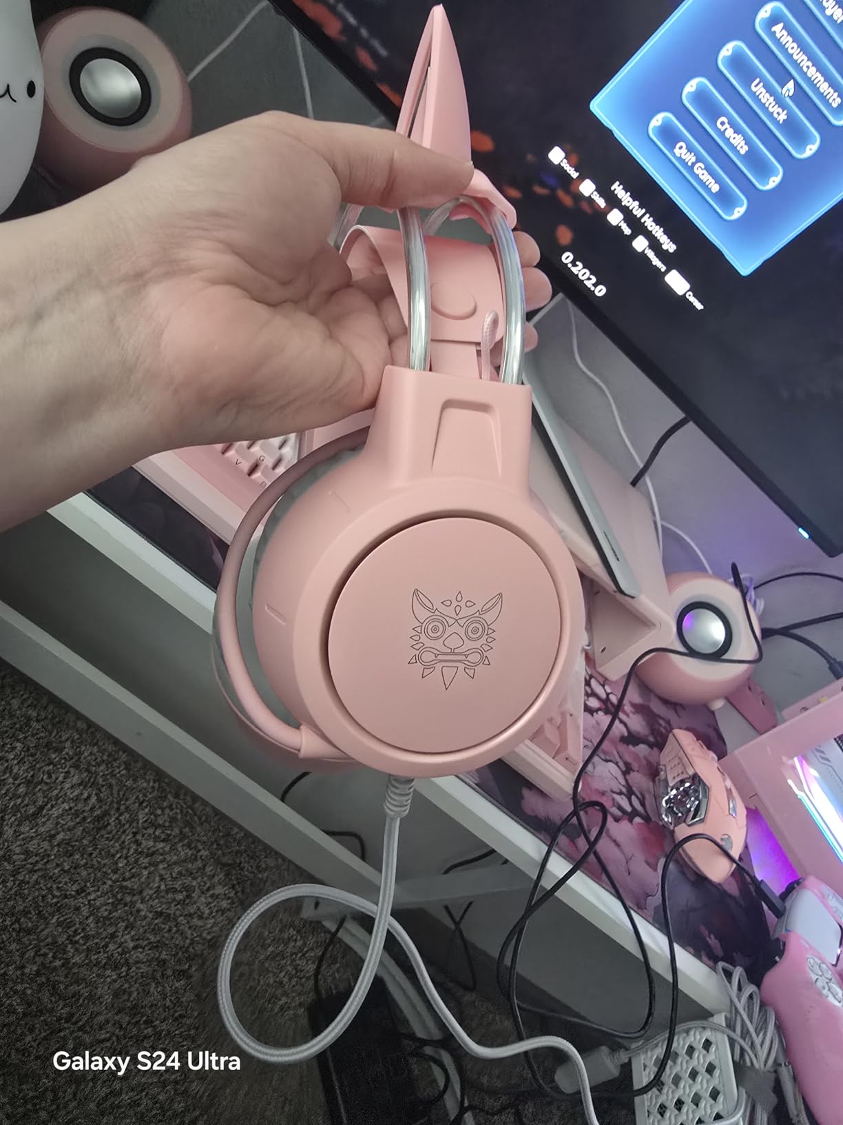 Lightweight Gaming Headset, RGB Lighting, Wired Over Ear Headphones with Mic for PC Laptop PS4 PS5 Switch, Stereo Surround Sound, Self-Adjusting Headband, Pink Cat Ear customer photo 1