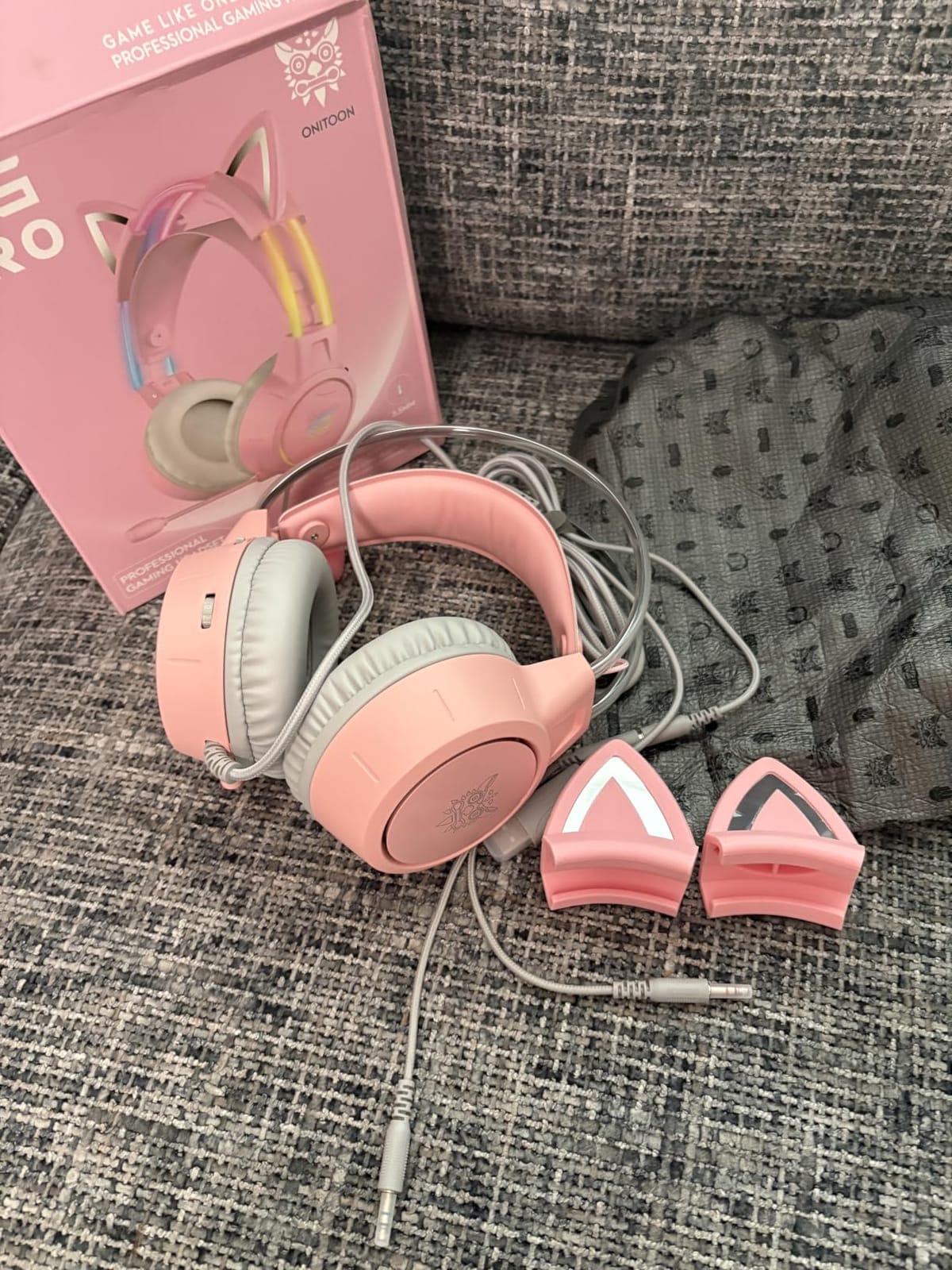 Lightweight Gaming Headset, RGB Lighting, Wired Over Ear Headphones with Mic for PC Laptop PS4 PS5 Switch, Stereo Surround Sound, Self-Adjusting Headband, Pink Cat Ear customer photo 2
