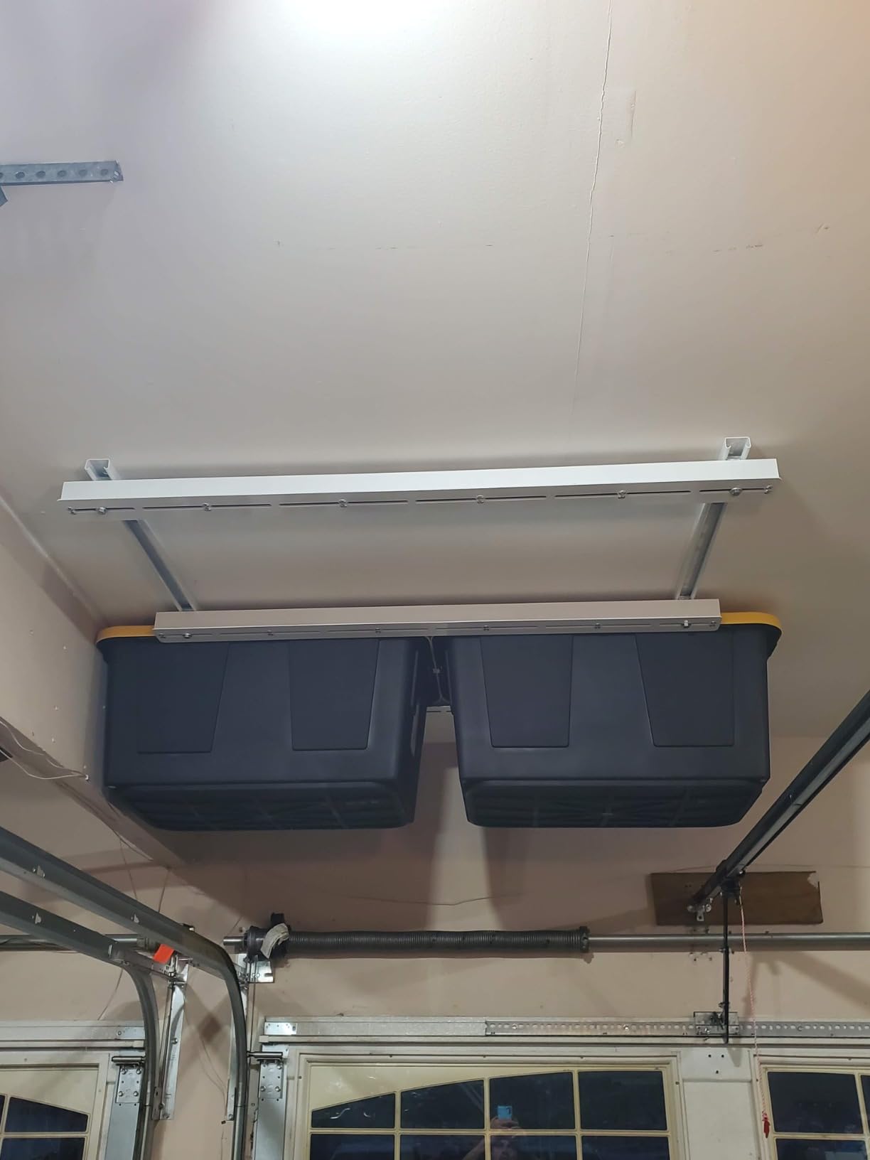 TORACK Garage Ceiling Bin Storage Rack, Overhead Tote Storage Rails System customer photo 1