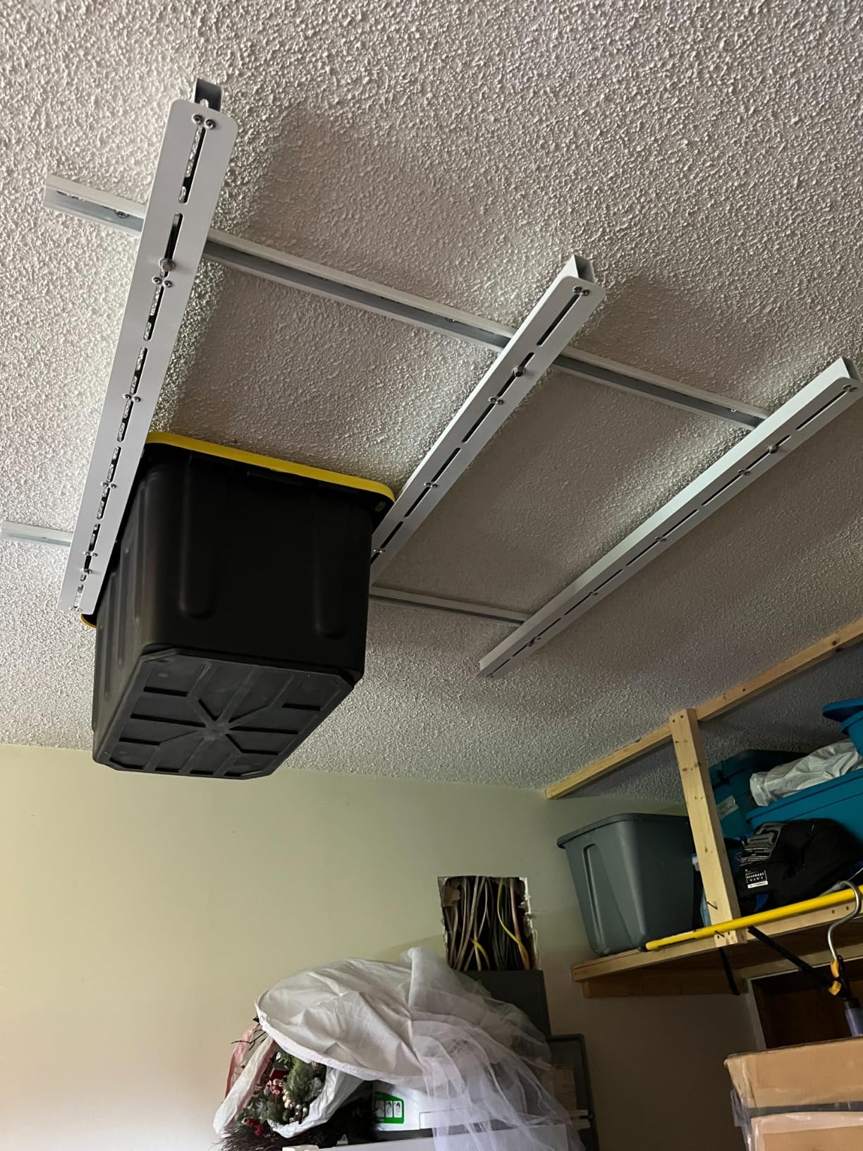 TORACK Garage Ceiling Bin Storage Rack, Overhead Tote Storage Rails System customer photo 2