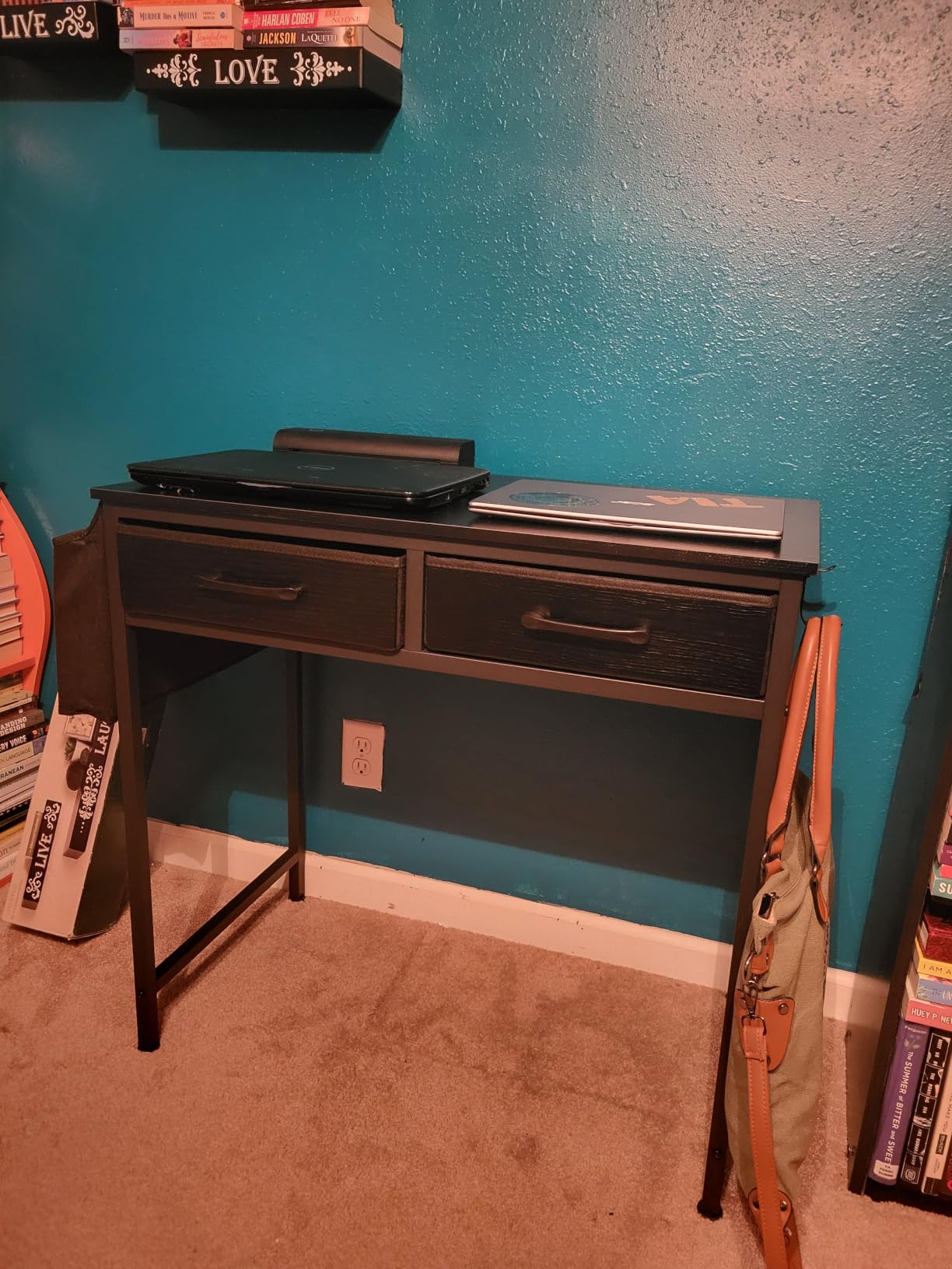DLisiting Computer Desk with Fabric Drawers for Home Office Bedroom, 40 Inch Small Gaming Desk with 2 Drawers, Study Writing Table PC Desks, Black customer photo 1