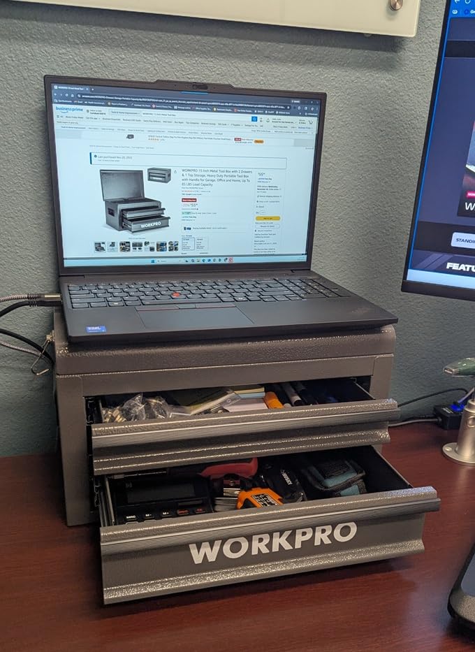WORKPRO 15-Inch Metal Tool Box with 2 Drawers & Top Storage customer photo 2