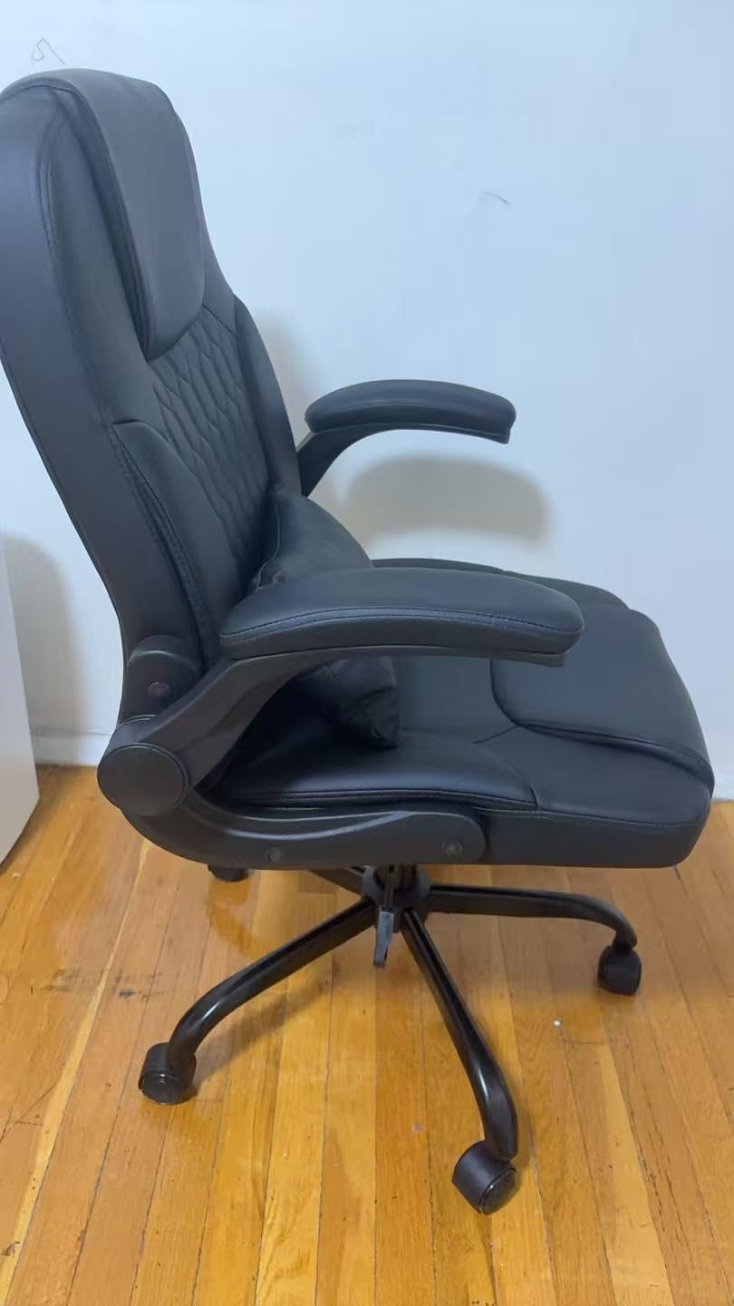 Leather Office Chair Swivel Lumbar Support for Short People Black customer photo 1