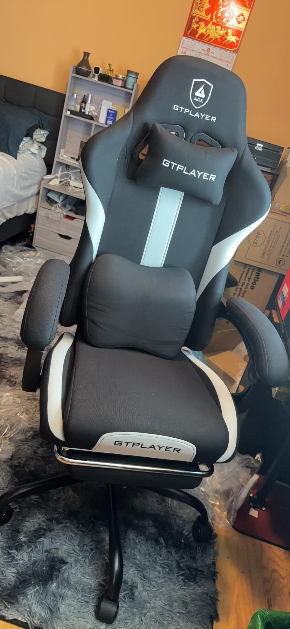 GTPLAYER Gaming Chair with Foot Rest & Pocket Spring Cushion, Ergonomic High Back Computer Desk Chair with Headrest & Lumbar Support for Back Pain Relief, Breathable Fabric, Mist-Blue customer photo 1